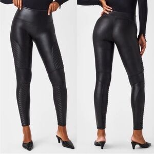 Spanx Faux Leather Moto Leggings SIZE MEDIUM Shapewear Stretch Pull On Black